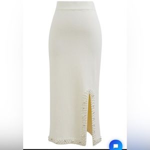 White Knit midi skirt with pearl embellishments, Size S-M, new with tags